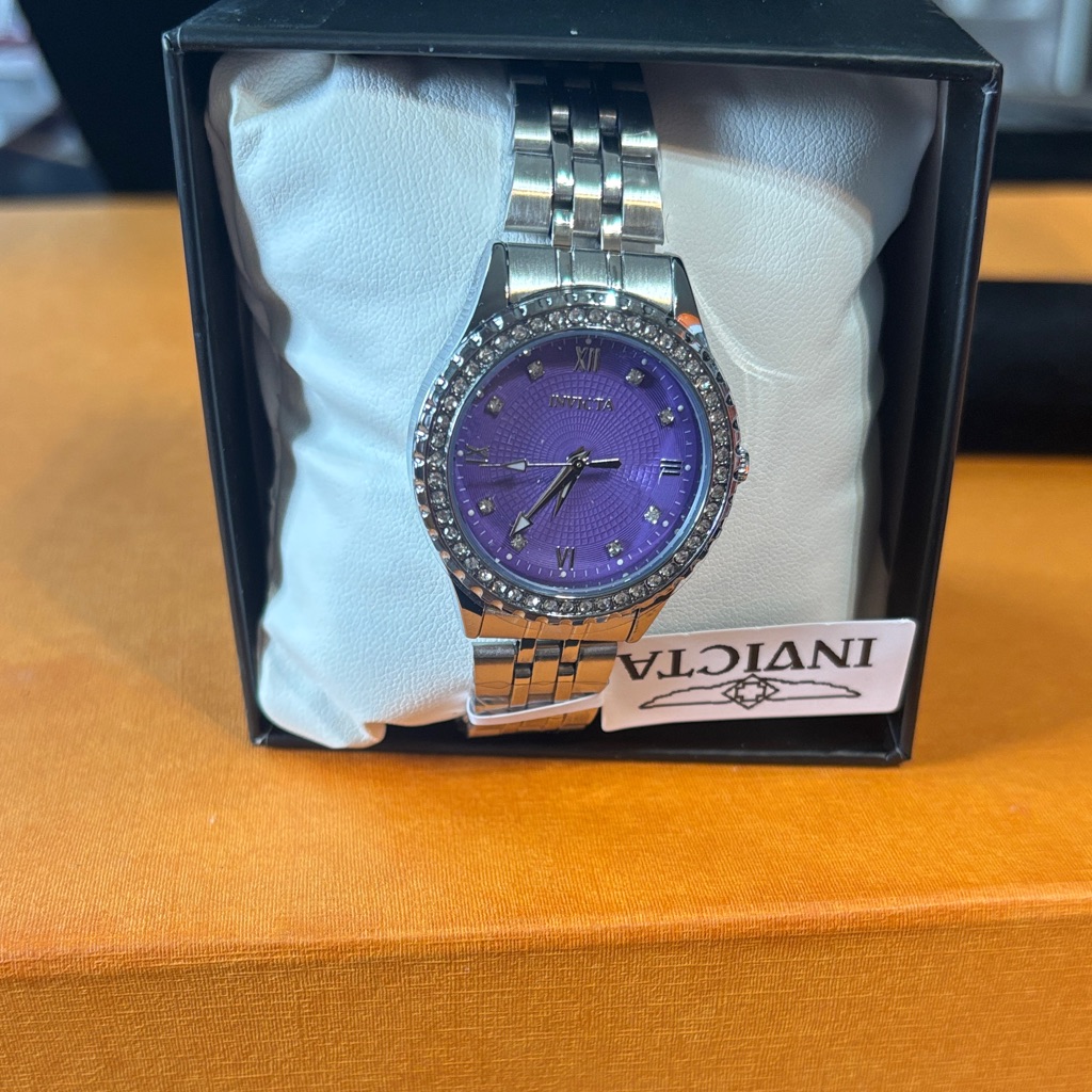 Invicta Silver Timepiece With Vibrant Purple Face Invicta Silver Timepiece With Vibrant Purple Face